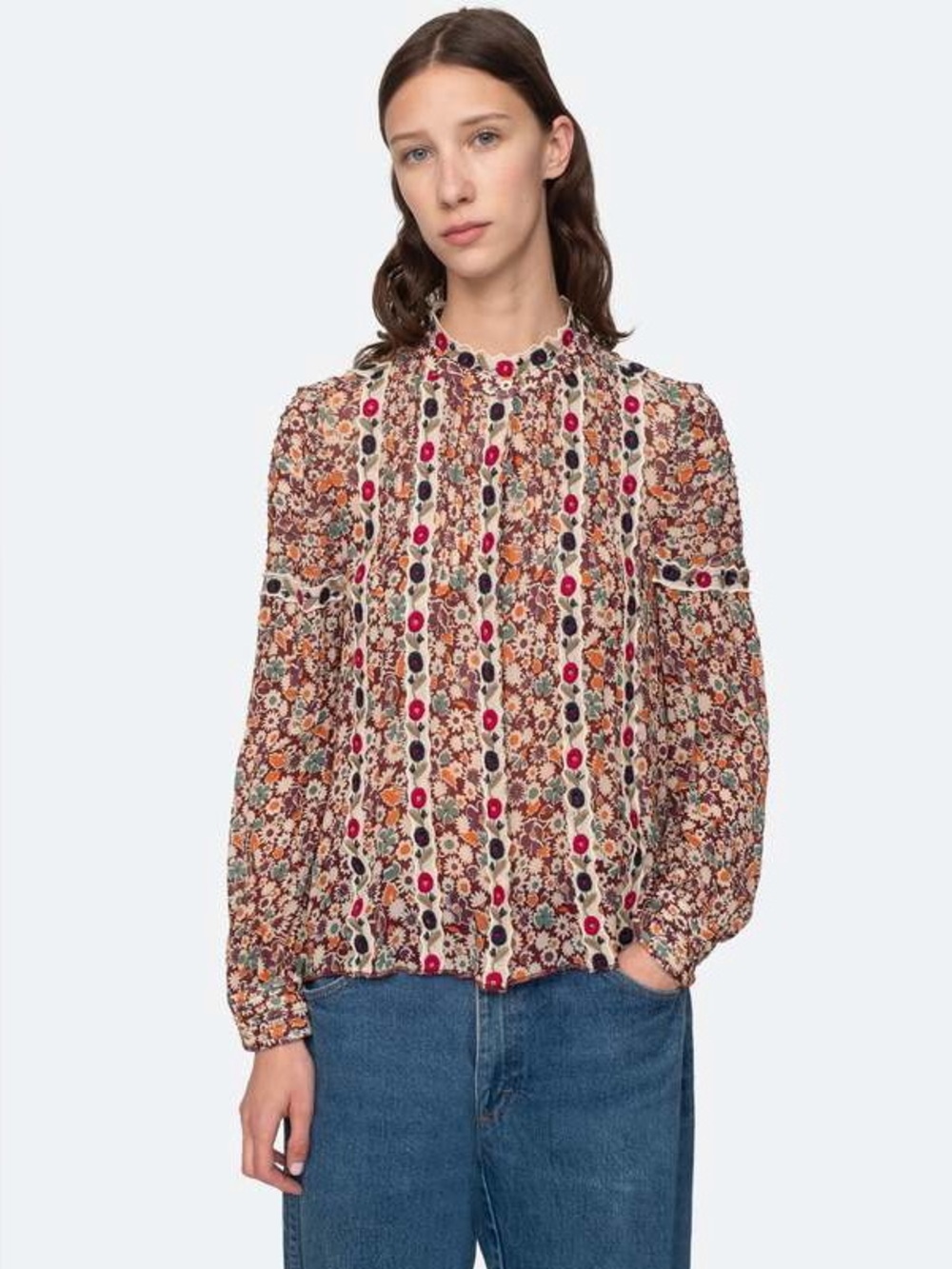 NWT Sea New York Fernande Embroidered Floral Long Sleeve Top Blouse